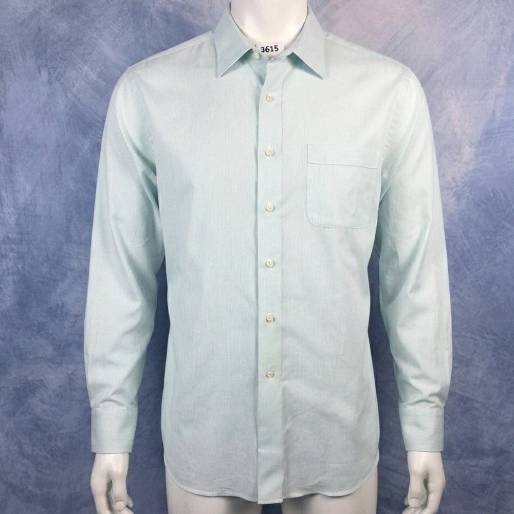 Tommy Bahama Mens Dress Shirt 16.5 32-33 Mint Green Micro Check Cotton LS